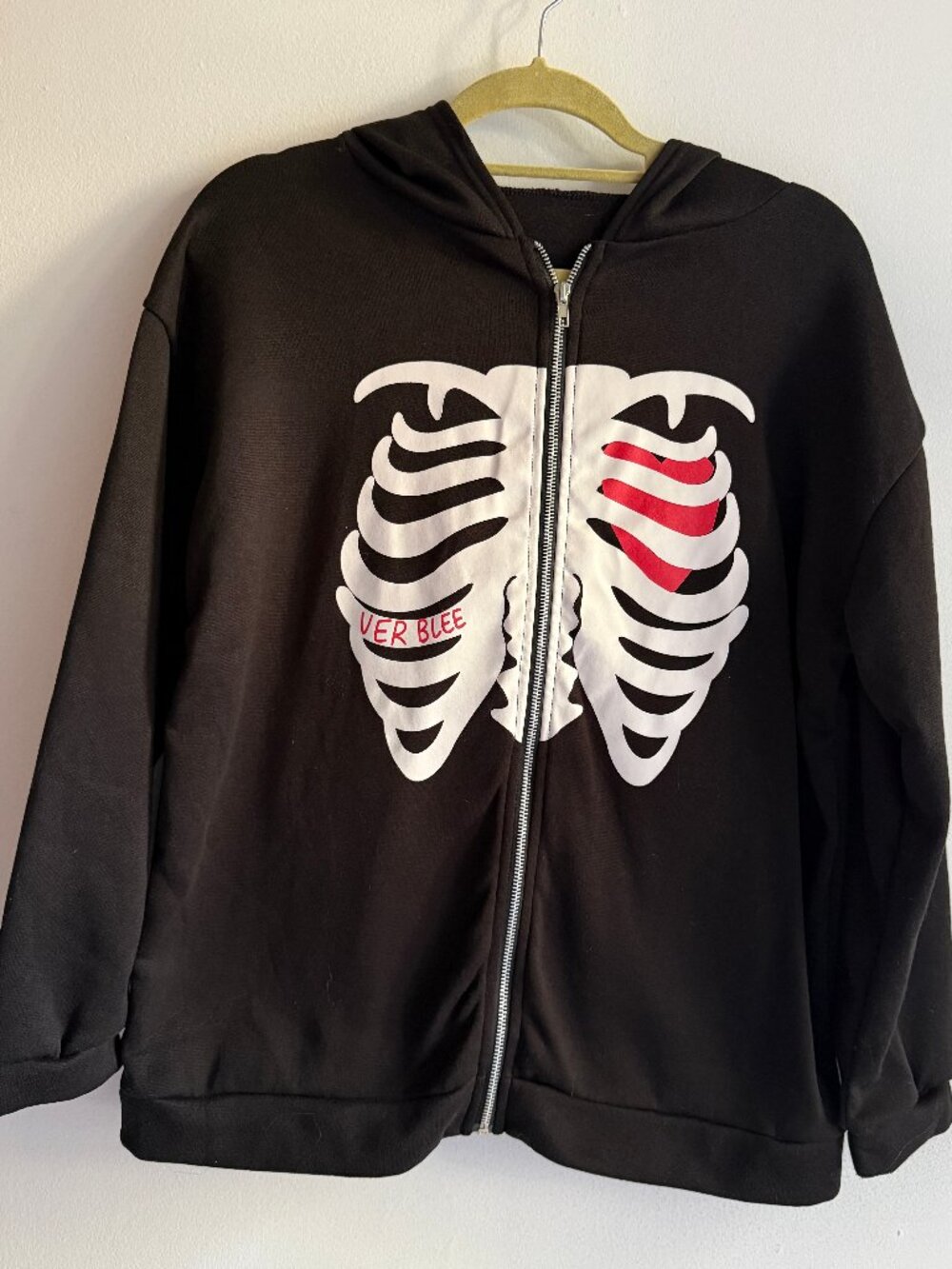 Verblee Black Skeleton Ribcage Zip Hoodie - NWOT
